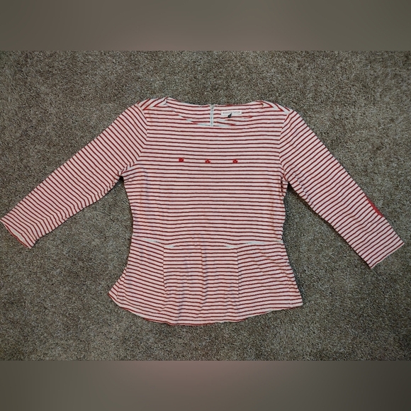 Rebecca Taylor Tops - Rebecca Taylor Striped Peplum Blouse With Embroidered Flowers Medium
